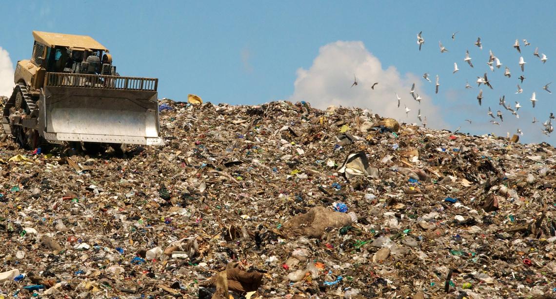 Bulldozer in dump