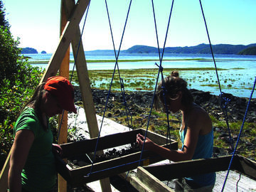 Two women students observe wildlife