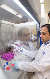 Dr. Dylan Pillai, study lead, and first author Dr. Abu Naser Mohon in the lab at the Snyder Institute, University of Calgary.