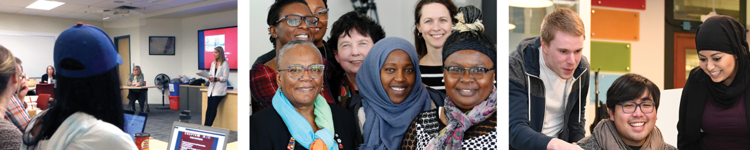 Students at our Lethbridge campus, Senator Wanda Thomas Bernard at a Calgary campus event and students at our Edmonton campus
