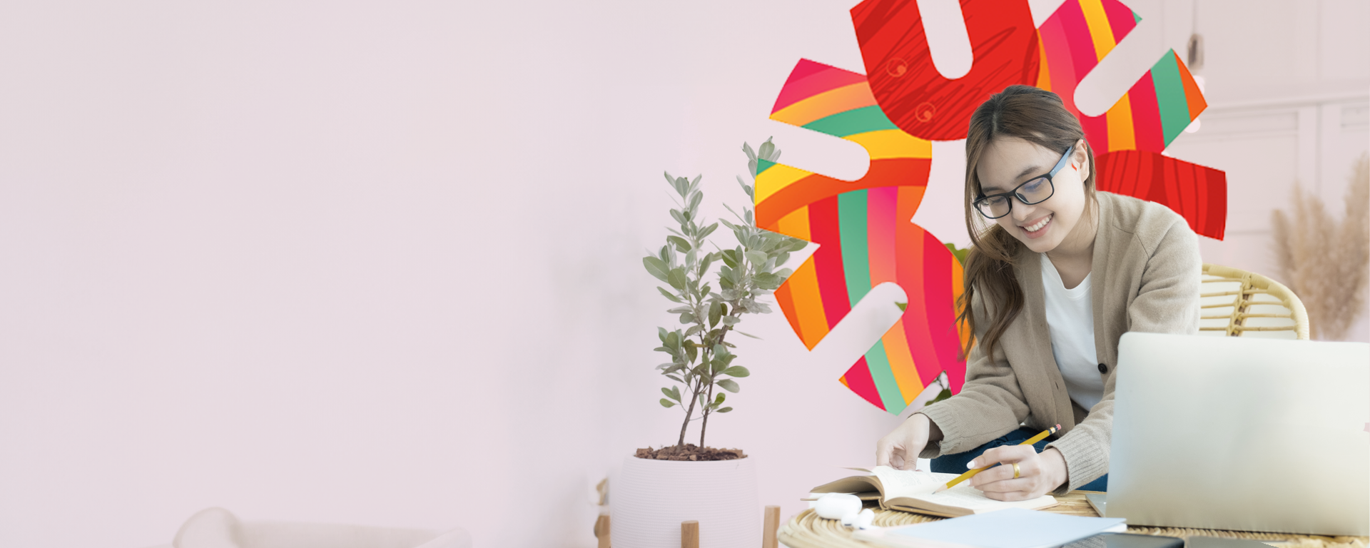 Female student online learning