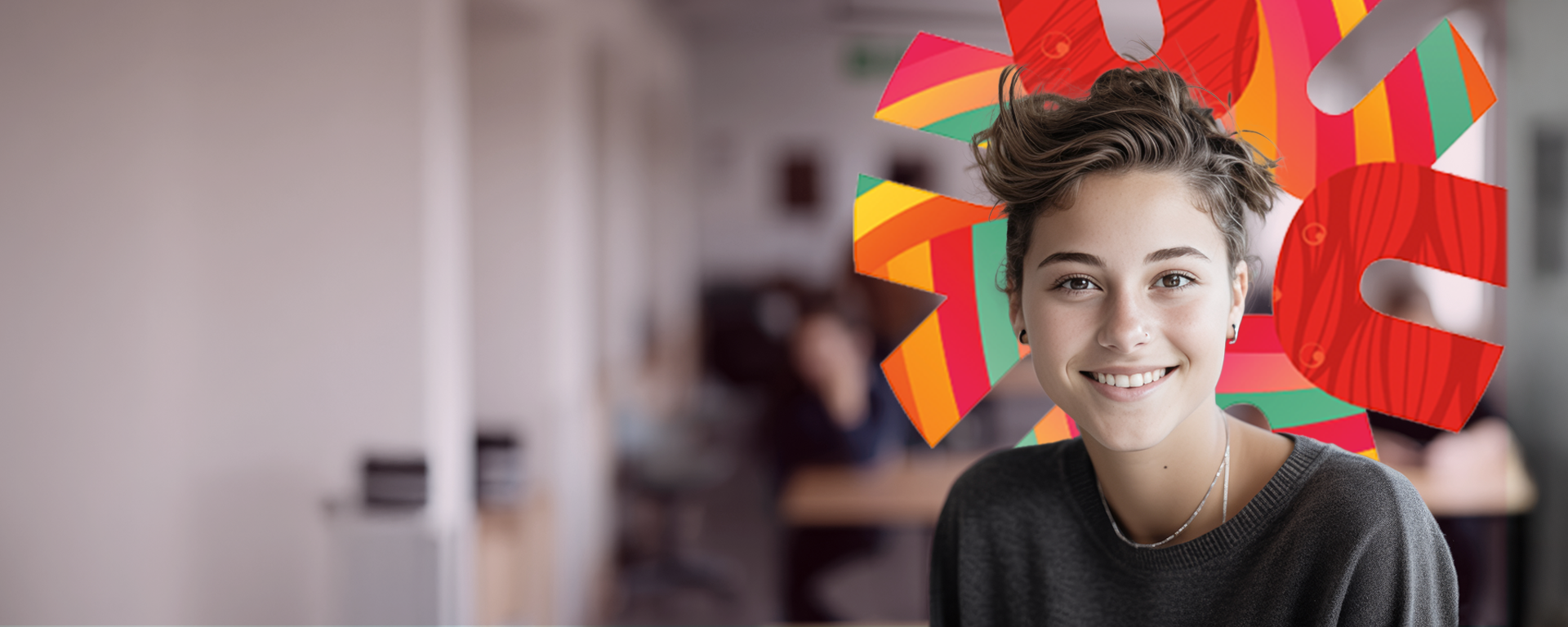 Smiling female university student in classroom 
