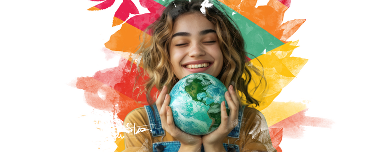 A child holding up a small model of the globe