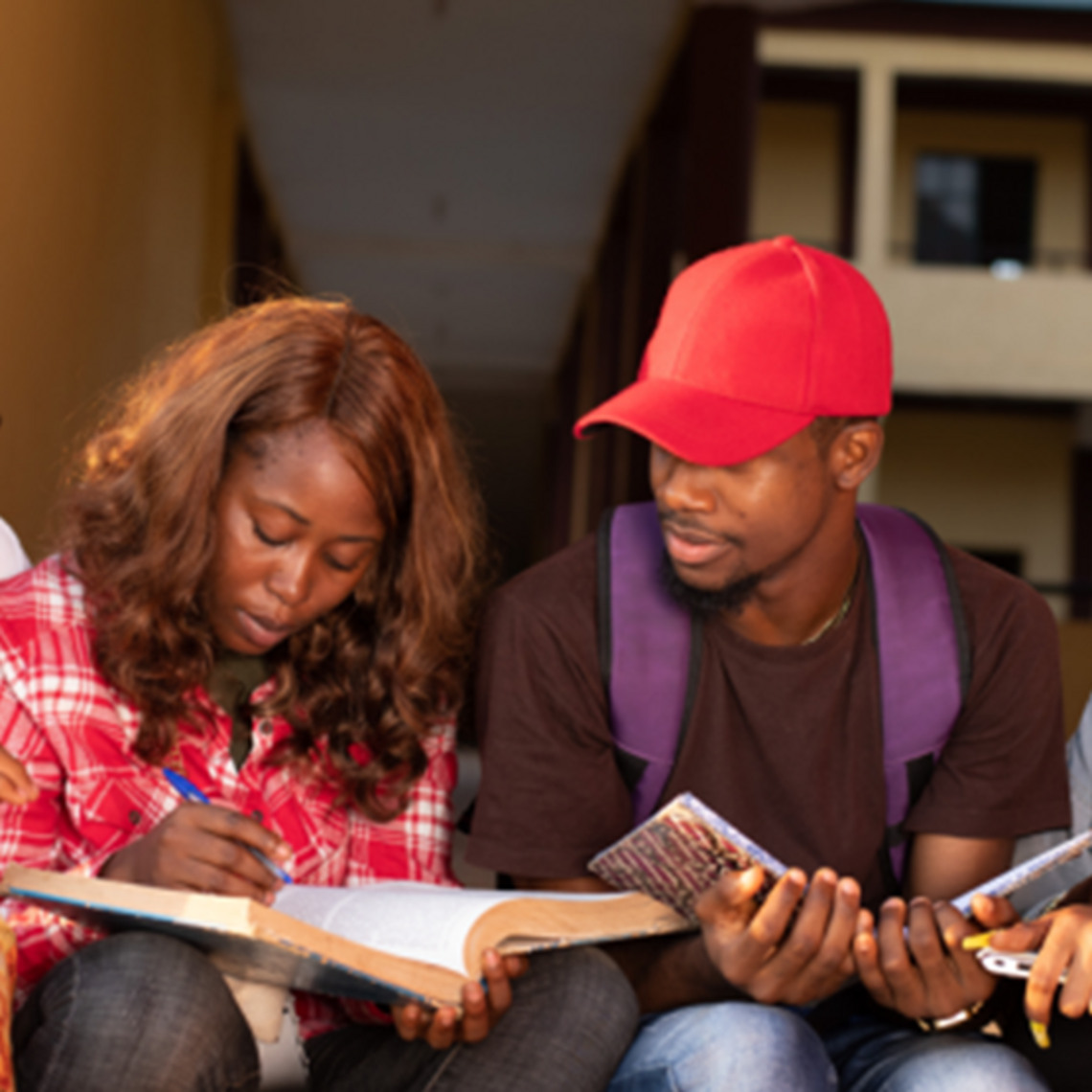 Stock photo of two students studying