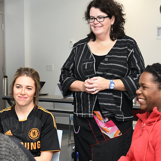 Julie Drolet with students in our Edmonton classroom