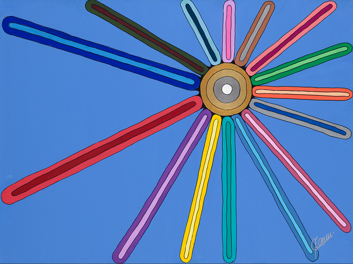 Teepee Teachings, Abstract painting of teepee lodgepoles. A painting by Dr. Jennifer Leason 