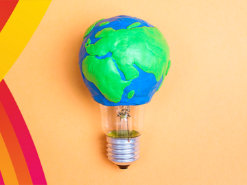 illustration of lightbulb with a globe promoting university of Calgary faculty of social work online Master of social work MSW 